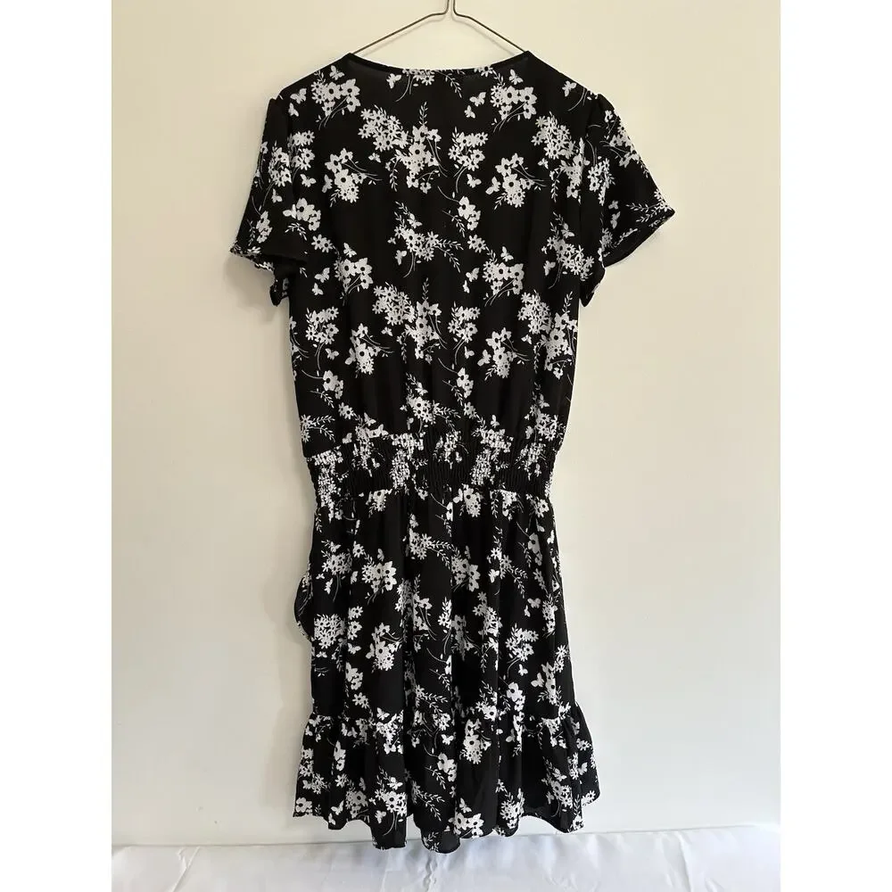 NWT Michael Michael Kors Womens Black Floral Fit & Flared Tiered Dress‎ Size XS
